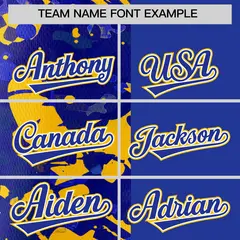 Royal Yellow Split Graffiti Raglan Sleeve Baseball Jersey 3
