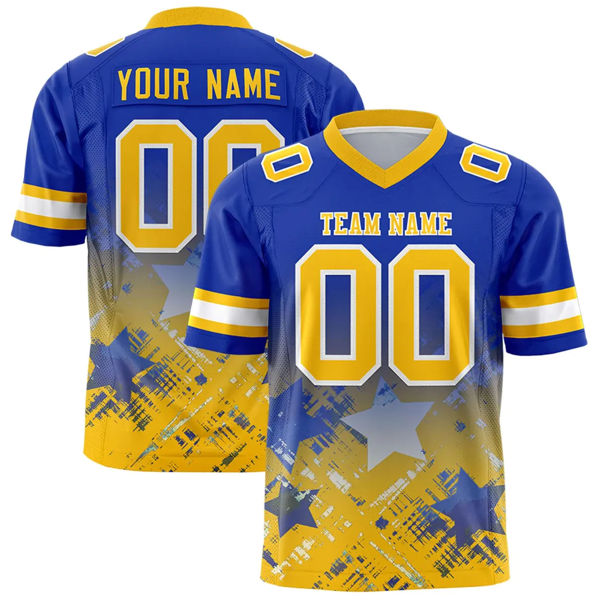 Royal Yellow Star Gradient Flag Football Jersey