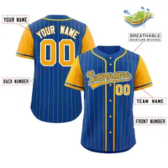 Royal Yellow Stripe Raglan Sleeves Authentic Baseball Jersey 2