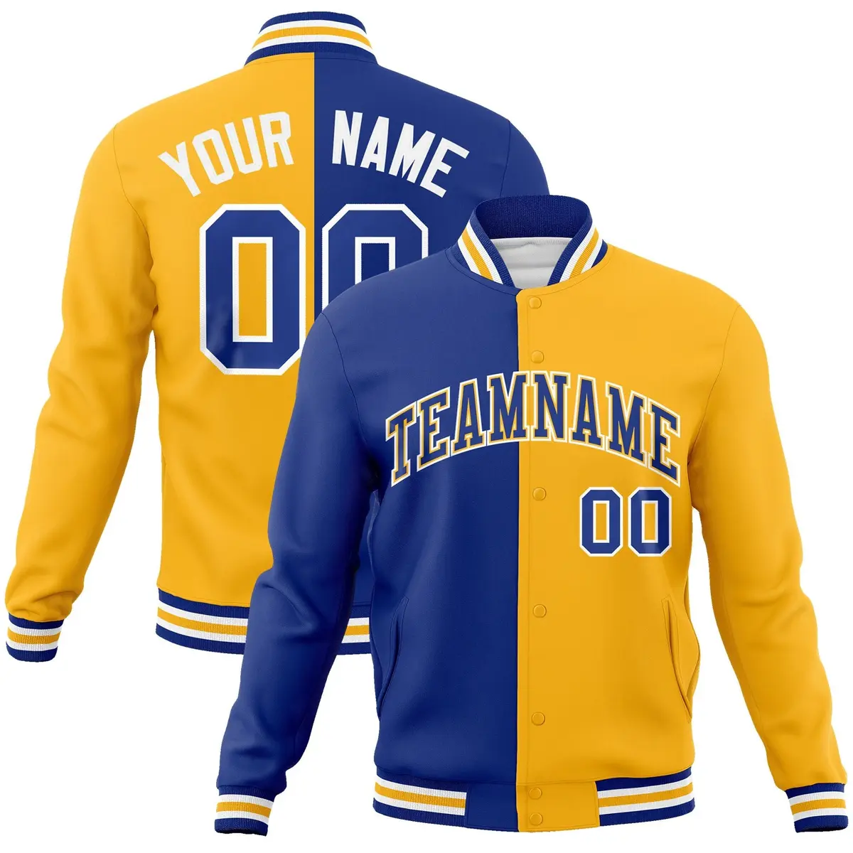 Royal Yellow Two Tone Split Varsity Full-Snap Letterman Jacket