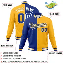 Royal Yellow Two Tone Split Varsity Full-Snap Letterman Jacket 4