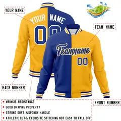 Royal Yellow Two Tone Split Varsity Full-Snap Letterman Jacket 4