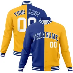 Royal Yellow Two Tone Split Varsity Full-Snap Letterman Jacket 1