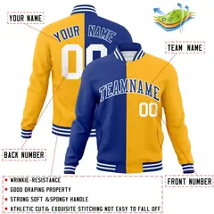 Royal Yellow Two Tone Split Varsity Full-Snap Letterman Jacket 4