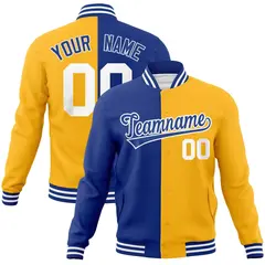 Royal Yellow Two Tone Split Varsity Full-Snap Letterman Jacket 1