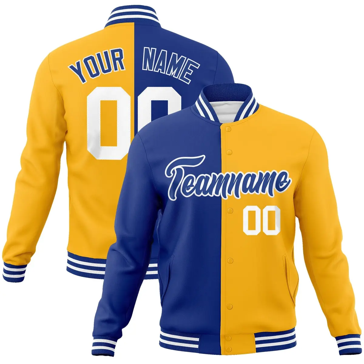 Royal Yellow Two Tone Split Varsity Full-Snap Letterman Jacket
