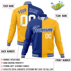 Royal Yellow Two Tone Split Varsity Full-Snap Letterman Jacket 4