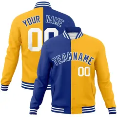 Royal Yellow Two Tone Split Varsity Full-Snap Letterman Jacket 1