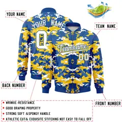 Royal Yellow-White Camo Full-Zip Letterman Bomber Jacket 2