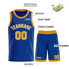Royal Yellow-White Classic Curved Sets Basketball Jersey 3