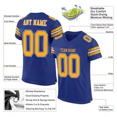 Royal Yellow-White Classic Style Mesh Football Jersey 2