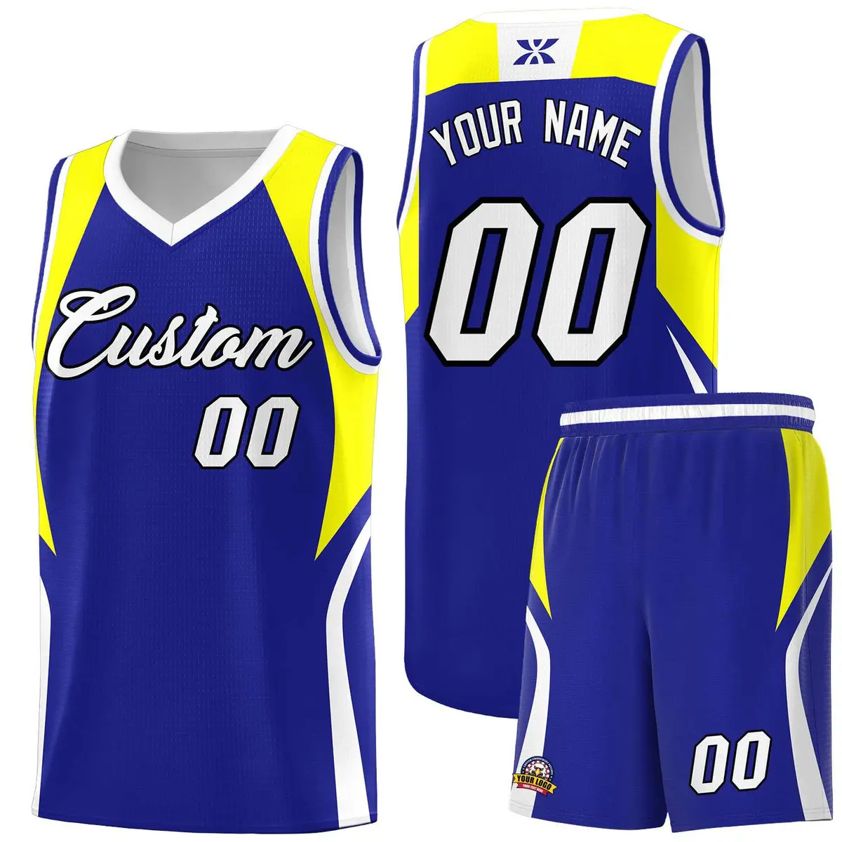 Royal Yellow White Color Block Basketball Jersey