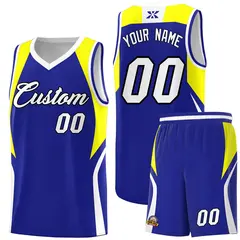 Royal Yellow White Color Block Basketball Jersey 1