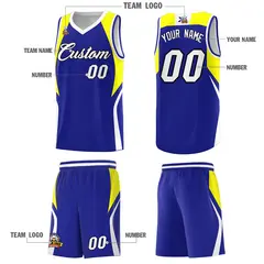 Royal Yellow White Color Block Basketball Jersey 5