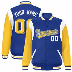 Royal Yellow-White Color Block Varsity Baseball Jacket