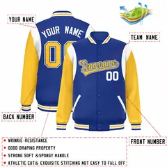 Royal Yellow-White Color Block Varsity Baseball Jacket 2
