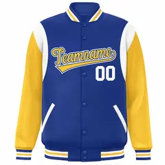 Royal Yellow-White Color Block Varsity Baseball Jacket 3