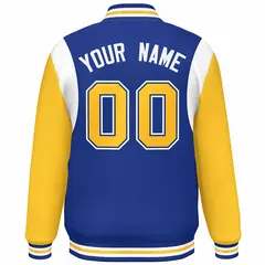 Royal Yellow-White Color Block Varsity Baseball Jacket 4