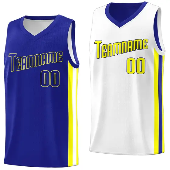 Royal Yellow-White Double Side Basketball Jersey