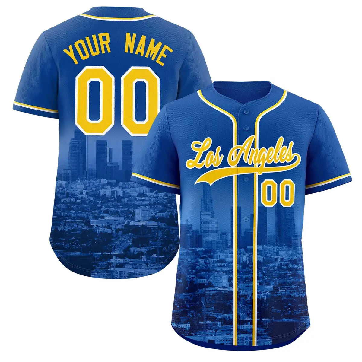Royal Yellow-White Los Angeles City Skyline Baseball Jersey