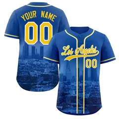 Royal Yellow-White Los Angeles City Skyline Baseball Jersey