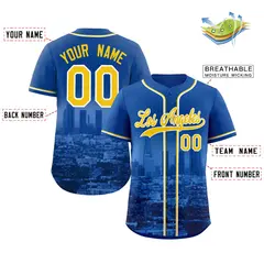 Royal Yellow-White Los Angeles City Skyline Baseball Jersey 2
