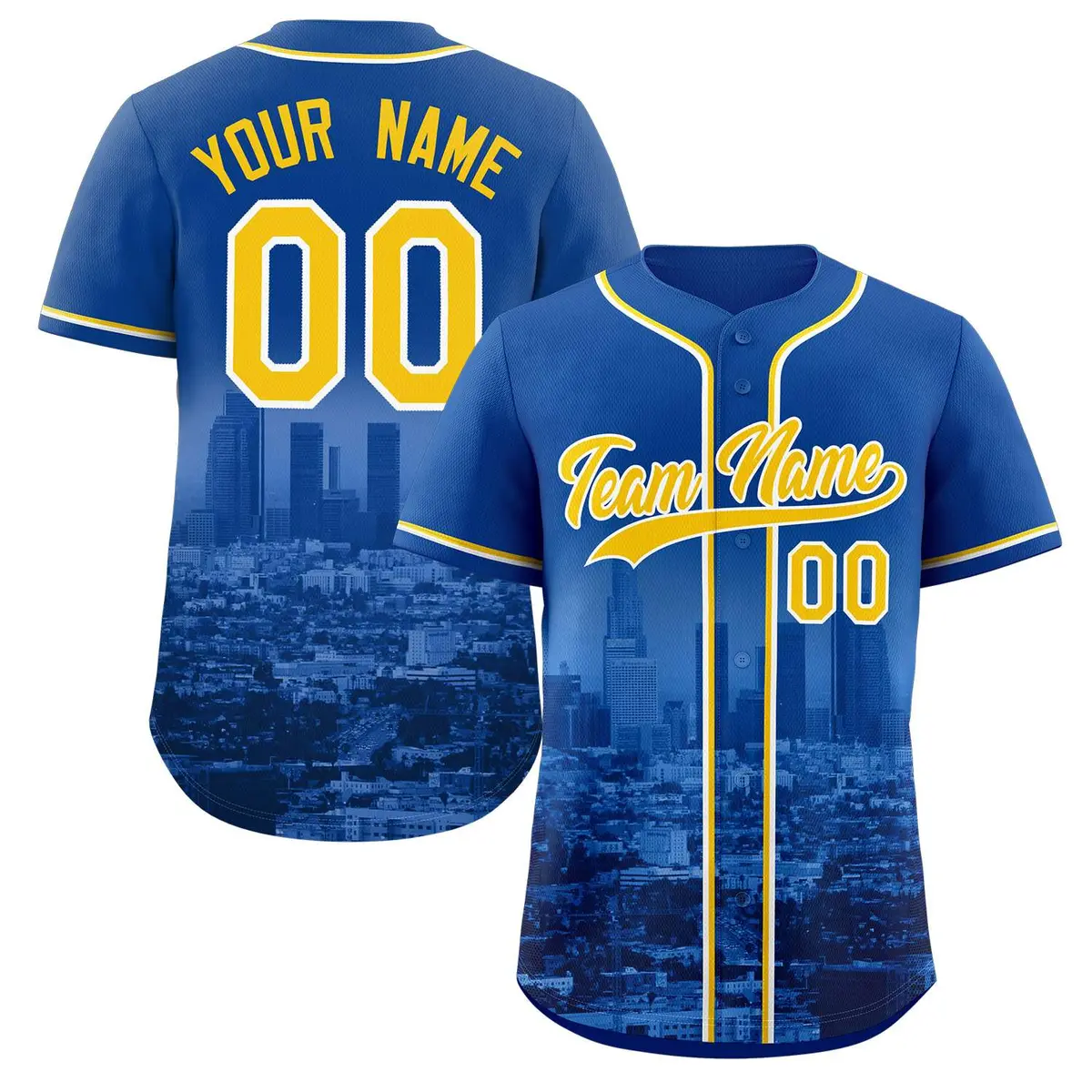 Royal Yellow-White Los Angeles City Skyline Baseball Jersey