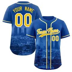Royal Yellow-White Los Angeles City Skyline Baseball Jersey