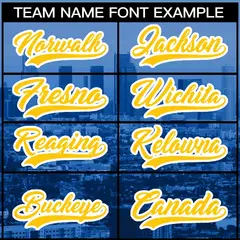 Royal Yellow-White Los Angeles City Skyline Baseball Jersey 3