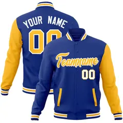 Royal Yellow-White Raglan Sleeves Varsity Full-Snap Letterman Jacket