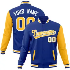 Royal Yellow-White Raglan Sleeves Varsity Full-Snap Letterman Jacket 1