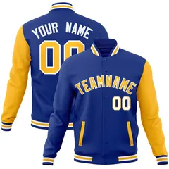 Royal Yellow-White Raglan Sleeves Varsity Full-Snap Letterman Jacket