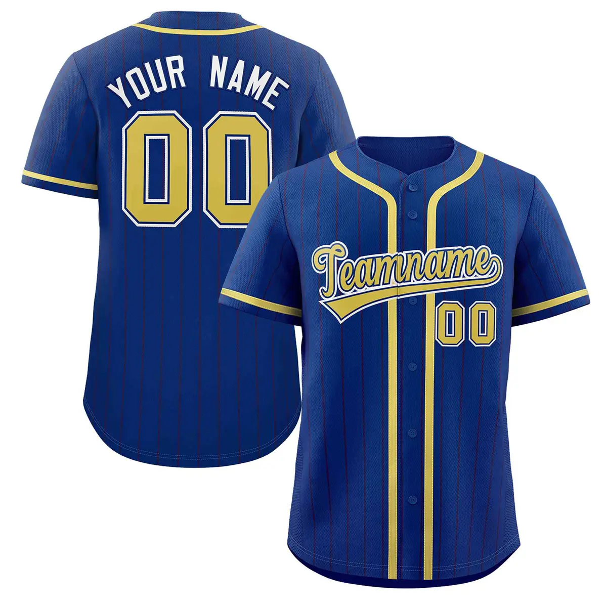 Royal Yellow-White Stripe Full Button Baseball Jersey
