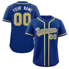 Royal Yellow-White Stripe Full Button Baseball Jersey