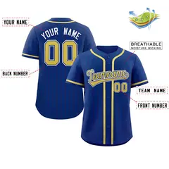 Royal Yellow-White Stripe Full Button Baseball Jersey 2