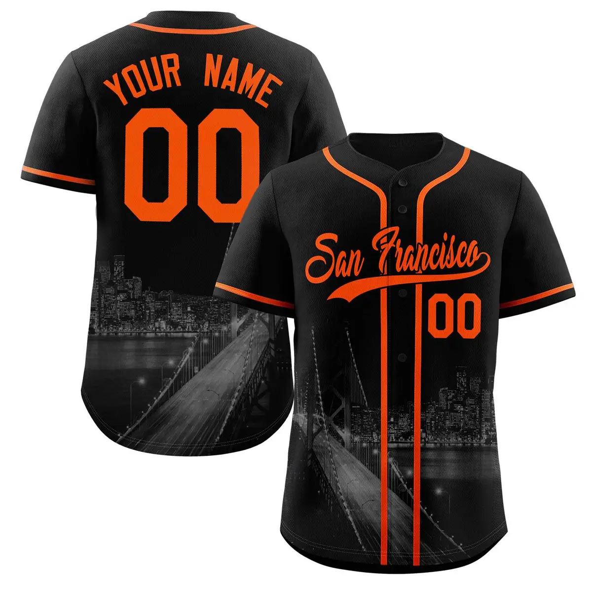 San Francisco City Skyline Baseball Jersey Black Orange-Black