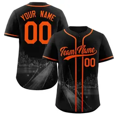 San Francisco City Skyline Baseball Jersey Black Orange-Black