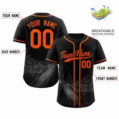 San Francisco City Skyline Baseball Jersey Black Orange-Black 2