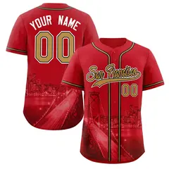 San Francisco City Skyline Baseball Jersey Red Old Gold-Black