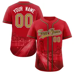 San Francisco City Skyline Baseball Jersey Red Old Gold-Black