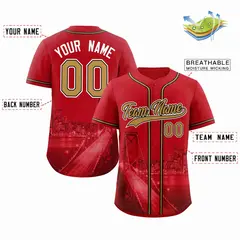 San Francisco City Skyline Baseball Jersey Red Old Gold-Black 2