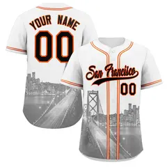San Francisco City Skyline Baseball Jersey White Black-Orange