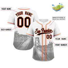 San Francisco City Skyline Baseball Jersey White Black-Orange 2