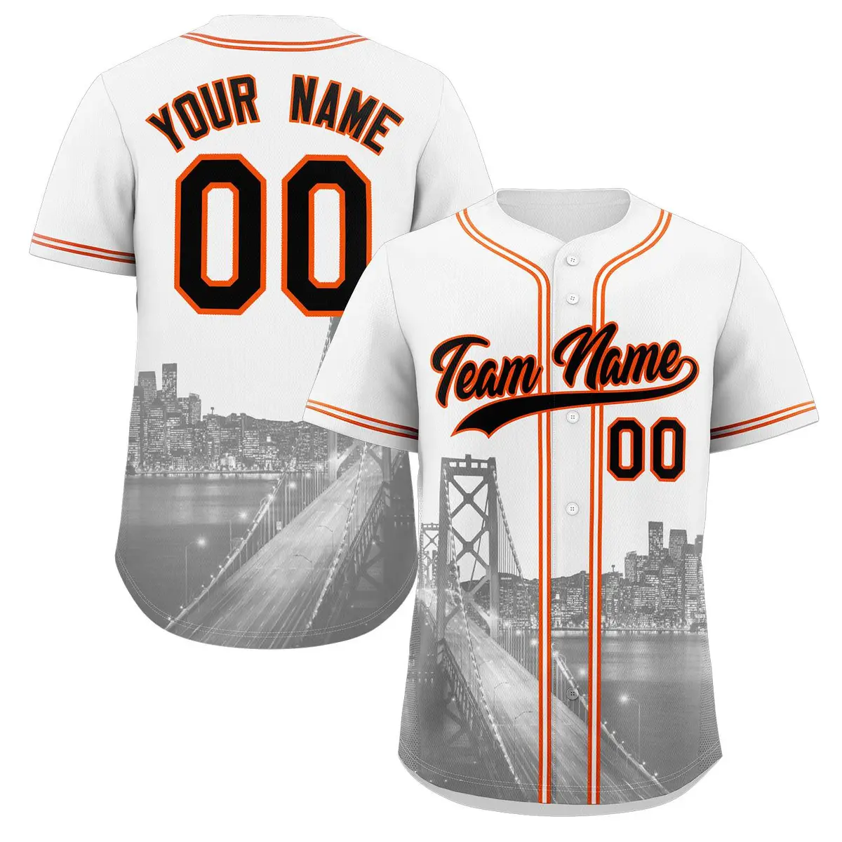 San Francisco City Skyline Baseball Jersey White Black-Orange