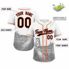 San Francisco City Skyline Baseball Jersey White Black-Orange 2