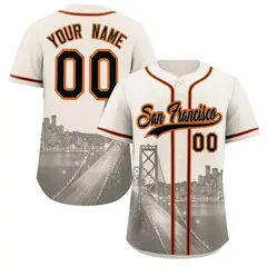 San Francisco Skyline Baseball Jersey Cream Black-Old Gold