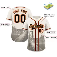 San Francisco Skyline Baseball Jersey Cream Black-Old Gold 2