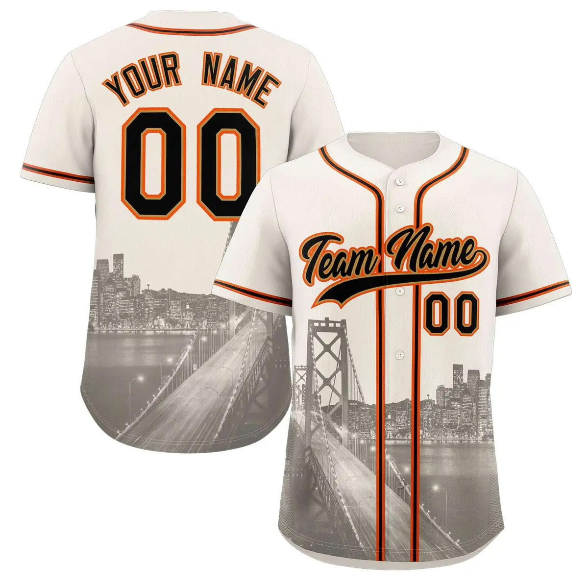 San Francisco Skyline Baseball Jersey Cream Black-Old Gold