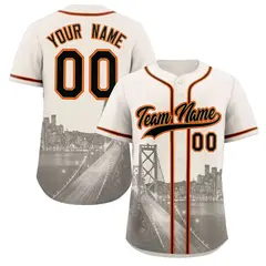 San Francisco Skyline Baseball Jersey Cream Black-Old Gold