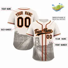 San Francisco Skyline Baseball Jersey Cream Black-Old Gold 2